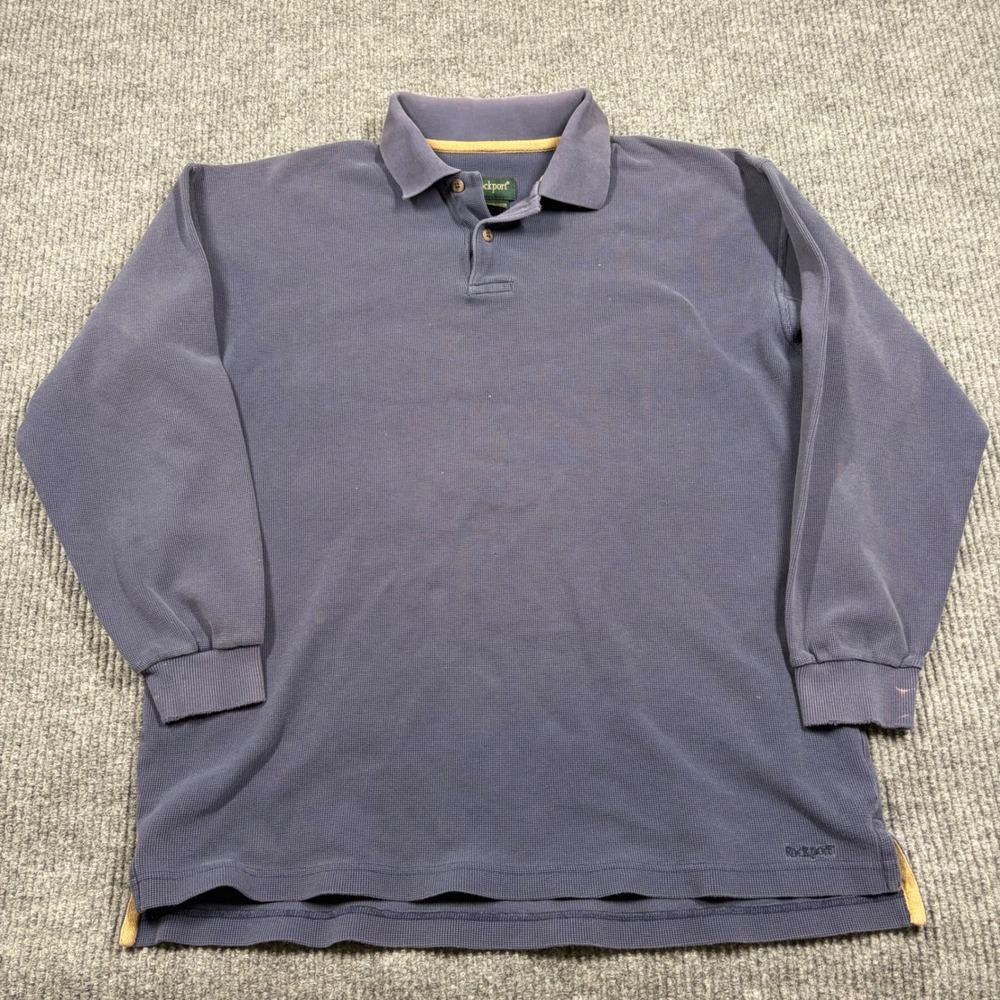 Rockport Shirt Mens L Blue Waffle Knit Long Sleeve Polo Shirt Cotton Casual